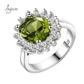 925 Sterling Silver Ring Flower Silver Rings with Peridot Stones Shining Luxury Wedding Engagement