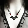 Crystal Bead Chain Gothic Necklace for Woman Animal Horror Black Bat Punk Jewelry Gift Witch Choker