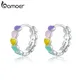 BAMOER Genuine 925 Sterling Silver Women Multicolor Enamel Heart Hoop Earrings Rainbow Trend Jewelry