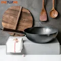 Carbon Steel Wok Pan 32cm Stir Fry Wok Set with Wooden Lid Non-Stick Flat Bottom Frying Pan for