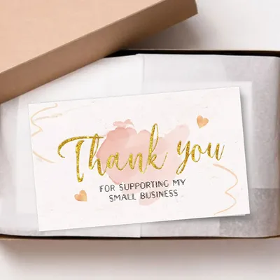 30 Pcs/pack Thank you Card Foil Gold Card Thank you For your Supporting my Small Business Card Small