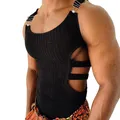 Gym Tank Top Men T-shirts Slim Fit Bodybuilding Sports Fitness Ribbed Vest Tops Breathable Hollow