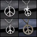 Vintage Antique Silver Color Antique Bronze Color Peace Sign Pendant Necklace Peace Symbol Jewelry