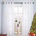 RYB HOME 2Pcs Sheer Curtains for Living Room White Tulle Home Decoration Colorful Solid Voile Panels