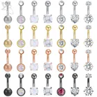 ZS 4 Colors Stainless Steel Belly Ring For Women Girls 14G Cubic Zirconia Belly Button Rings Navel