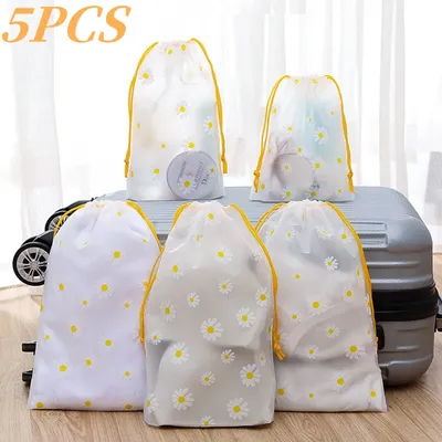 Waterproof Daisy Storage Bag with Drawcord Cuffs Large Capacity Clothes Shoes Organizer Portable