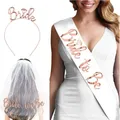 1Set Bride To Be Veil Satin Sash Hiarband Tattoo Stickers Hen Bachelorette Party Supplies Bridal