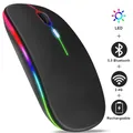 Rechargeable Bluetooth Wireless Mouse with 2.4GHz USB RGB 1600DPI Mouse for Computer Laptop Tablet