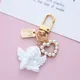 Creative Vintage White Angel Keychain Women Girl Cute Mini Pearl Heart Key Chain Car Key Ring Holder