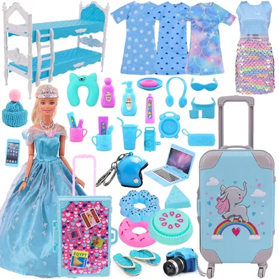 Blue 30cm Barbies Doll Clothes Shoes Accessories Travel Suitcase Toys Fit 11.5Inch Barbies Doll 1/6