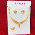 Necklace Earrings Rings Indian Fashion Gold Color Plated Jewelry Sets for Women Ladies African