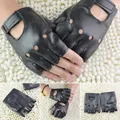 1Pair Men Outdoor Black Half-Finger Gloves Soft Leather Driving Motorcycle Biker Fingerless Gloves