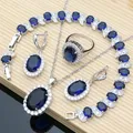 Blue Sapphire 925 Silver Jewellry Sets Natural Gemstone Wedding Fine Jewelry Bracelet Necklace Sets