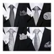 Newest style Silk Tie Pocket Squares Cufflink Set Necktie Gray White Striped Man Wedding Accessories