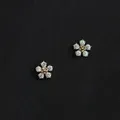 925 Sterling Silver Boho Pavé Diamond Small Flower Plating 14k Gold Earrings Women Summer Beach