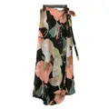 Fashion Cotton Women Floral Print Skirt Side Tie Beach Skirts Summer High Waist Wrap Flower Long