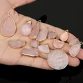 1pc Natural Stone Pink Quartz Crystal Pendant Gold Plated Heart Drop Shape Charms Pendants for