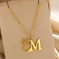 Pretty Women Letter Flower Necklace Stainless Steel Gold Color Initial Pendant Necklace Alphabet