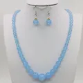 Beautiful Beads Necklace Chain Earring Sets Blue Aventurine Round Beads Jewelry Party Wedding Gift