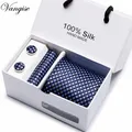 Brand 100% Silk Ties men ties set Extra Long Size 145cm*7.5cm Necktie navy blue Paisley Silk