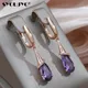 SYOUJYO Water Drop Amethyst Dangle Earrings For Women 585 Rose Gold Color Piercing Wedding Jewelry