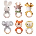 1pc Baby Teether Music Rattles for Kids Animal Crochet Rattle Elephant Giraffe Ring Wooden Babies