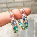 BOHO Big Hoop Earring Gold Color Bezel Setting Rainbow Colorful Cubic Zirconia European Women Lady