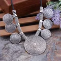 Statement Ethnic Vintage Tibetan Silver Color Necklaces Coin Carved Flowers Round Tassels Pendants