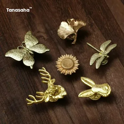 Cabinet Knob Handle for Furniture and Drawers Cupboard Door Handles Pulls Drawer Knob Gold Dresser Knob Plant Animal Handle