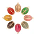 100pcs Religion Theme Brass Enamel Oval Pendants Golden Mixed Color Long-Lasting Plated for Necklace