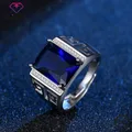 HuiSept Men Ring Silver 925 Jewelry with Sapphire Zircon Gemstone Finger Rings Ornaments for Wedding