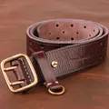Double-pin Copper Buckle Men's Luxury Fashion Belt Retro First Layer Pure Cowhide Jeans with Genuine
