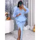 Chic Women Long Dresses Beaded Sweetheart Neck Tulle Long Sleeve High Waist Slit Dress Elegant Date