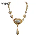 Y·YING Cultured White Keshi Flower Pearl Chain Necklace Big Pearl Pendant 20"