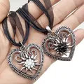 New Vintage Heart Edelweiss Flowers Necklace Organza Ribbon Rope Chain Pendant Women Dirndl