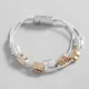 Amorcome Two Tone Geometric Square Beads Chain Bracelets for Women Multilayer Silver Color Link