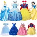 Disney Princess Dress Suit Charm for Girls Cosplay Cinderella Belle Aurora Snow White Mesh Ball Gown
