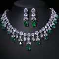 JMK Luxury Emerald Bridal Wedding Jewelry Sets Green Stone AAA Cubic Zirconia Pendant Necklace