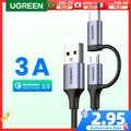 Ugreen USB Type C Cable for Samsung Galaxy S10 S9 2 in 1 Fast Micro USB Cable Charging Data Cable