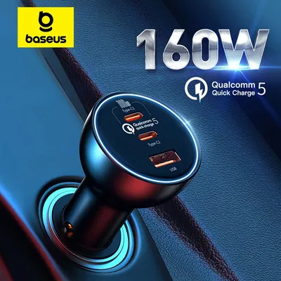 Baseus 160W Car Charger QC 5.0 Fast Quick Charging PPS PD3.0 USB Type C Car Phone Charge For iPhone 13 14 15 Pro Laptops Tablets