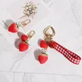 1PC Strawberry Red Heart Keychain Keyring For Women Girl Jewelry Simulated Fruit Cute Car Key Holder