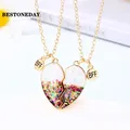 Cute 2 Pcs BFF Necklace Heart Pendant Best Friend Necklace Fashion Couple Chain Necklace Children