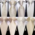 Hi-Tie Champagne Ivory Floral Solid Design Silk Wedding Tie For Men Quality Hanky Cufflink Fashion