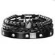Luxury Micro Pave CZ Crown Royal Charm Bangle Set Roman Braided Bracelets For Men Armband Black
