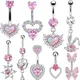 1PCS Heart Belly Button Rings Pink 14G Women Fashion Bunny Belly Ring Dangle Cz Butterfly Navel