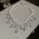 FYUAN Luxury Pearl Choker Necklaces for Women Tassel Water Drop Zircon Crystal Necklaces Wedding