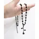 New Black Rose Necklace Beaded Rosary Chain Inverted Black Rose Black Glass Beads Handmade Necklace
