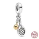 New 925 Sterling Silver Tennis Racket & Ball Dangle Charm Beads Fit Original Pandora Bracelets