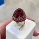 585 Purple Gold Plated 14K Rose Gold Inlaid Oval Ruby Rings for Women Adjustable Luxury Exaggerated
