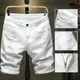 New Summer White black Men Ripped Hole Denim Shorts Slim Casual Knee Length Short Straight Hole